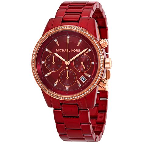 michael kors watches red deer|Michael Kors leather watch.